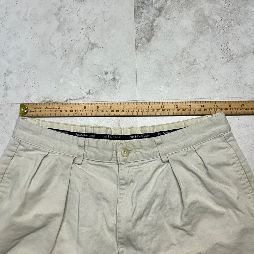 Polo Ralph Lauren Andrew Short Beige Mens 33 Pleated Chino Vintage Made in USA